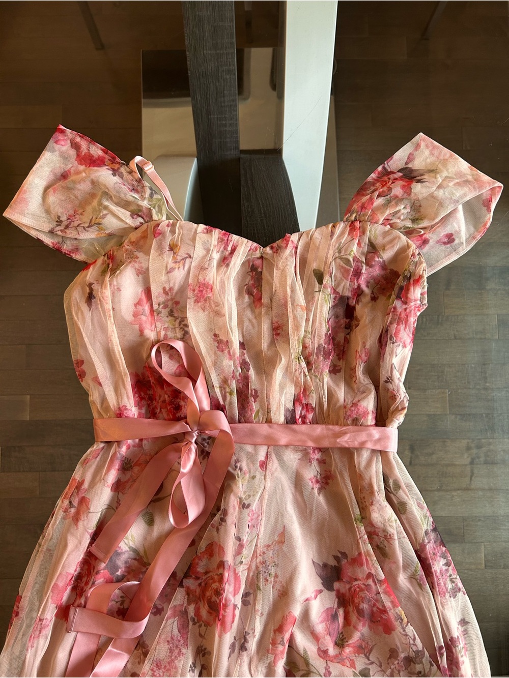 Floral Midi Tulle Dress – Pink, Red & Blush
